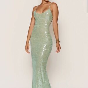 Posh Mint Sequin Slip Maxi Dress